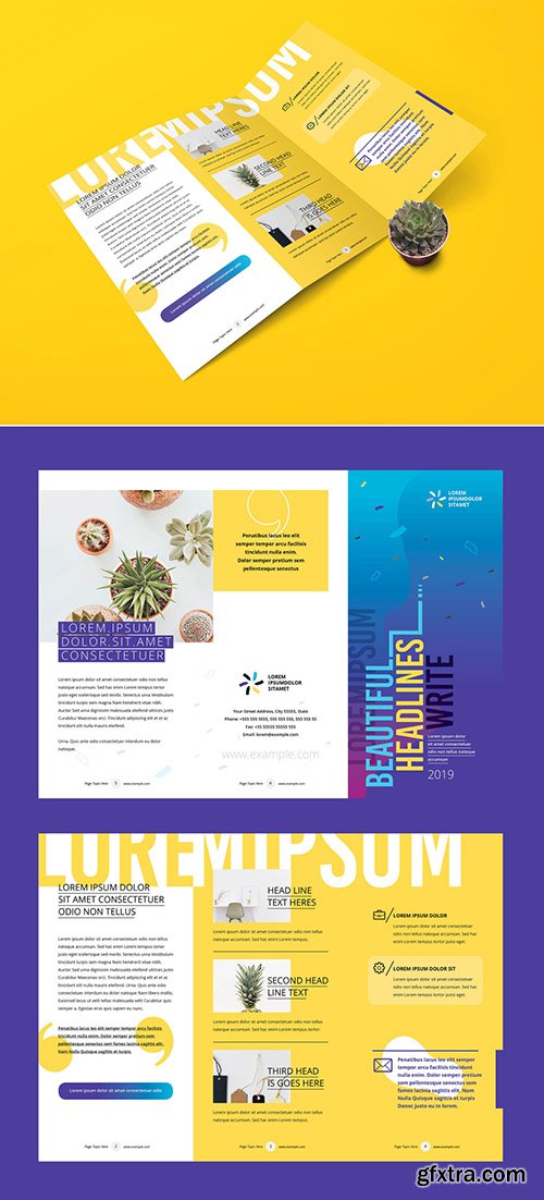 Purple and Yellow Trifold Brochure Layout 242905426
