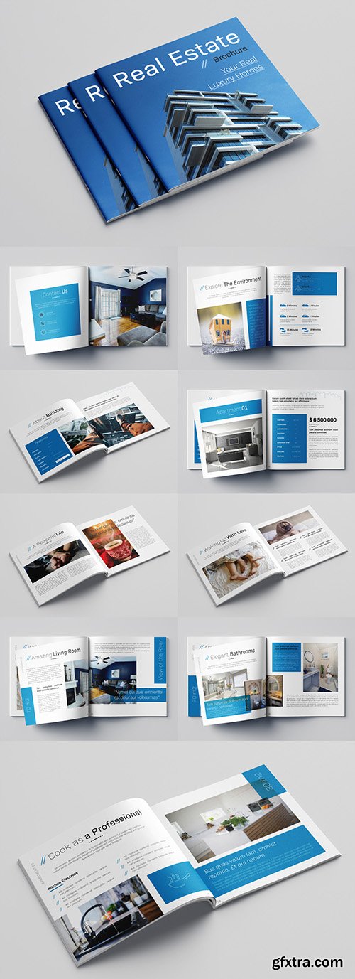 Real Estate Brochure Layout with Blue Accents 242182852