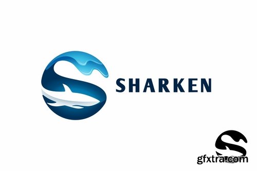 Letter S Negative Space Shark and Wave Logo