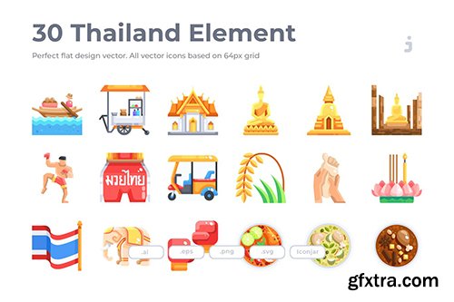 30 Thailand Element Icons - Flat