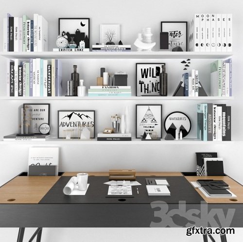 Decorative set with a unique book covers, filling shelves and table space 3d Model