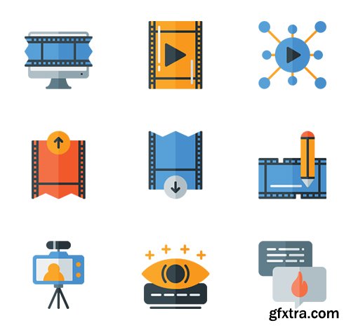 20 Online Streaming Icons (Lineal, Lineal Color, Flat)