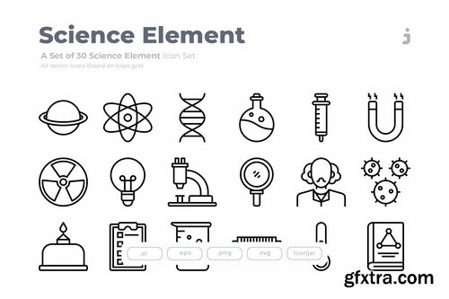30 Science Element Icons - Outliner