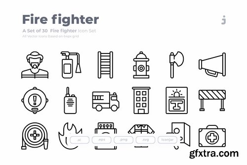 30 Fire fighter Icons - Outliner