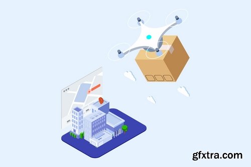 Drones Delivery Isometric Illustration