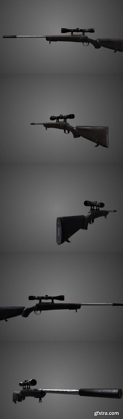 Silenced Sniper Rifle (Gameready, Rigged)
