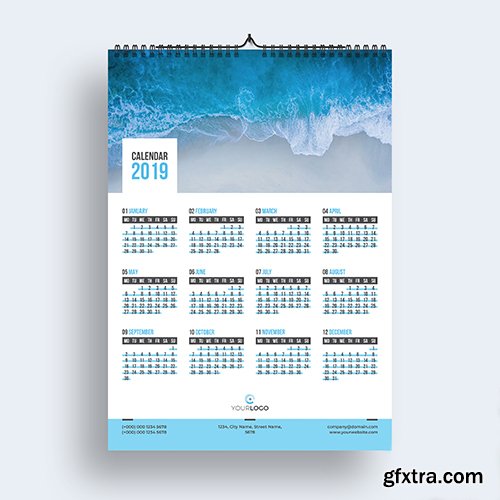 Wall PSD Calendar 2019 Mockup