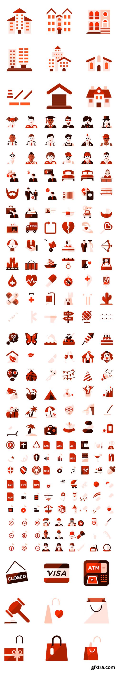 450+ Red Essential Color Icons Pack vol.2