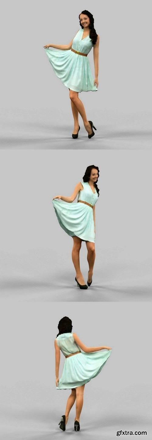 Girl lifting green dress 3D model