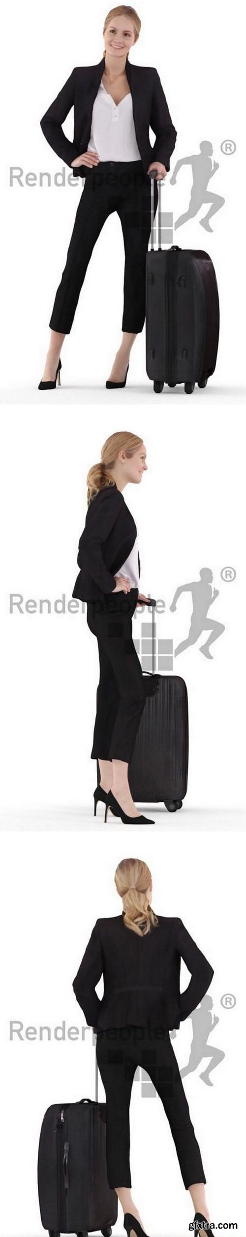 Business lady with luggage Full Body scanned 3d model
