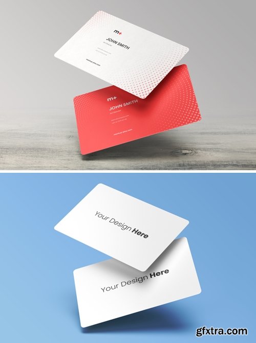 Floating Round Corners Business Card Mockup