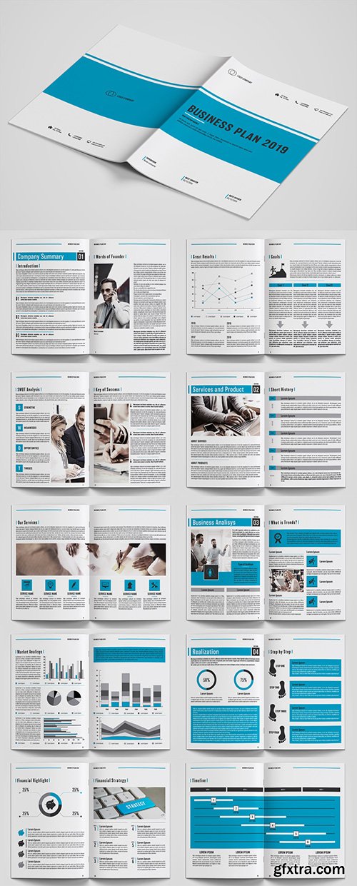 Business Plan Layout with Blue Accents 225525365
