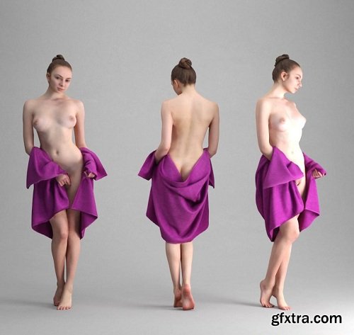 Naked Girl Wearing Bath Towel Scanned 3D Model
