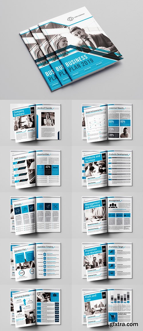 Business Plan Layout with Blue Accents 254724769