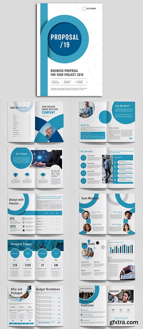 Business Proposal Layout with Blue Circular Accents 270864748
