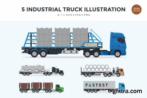 5 Industrial Trailer Truck Vector Illustration 1