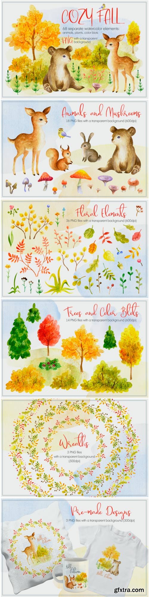Cozy Fall. Watercolor Animals and Plants 1733493