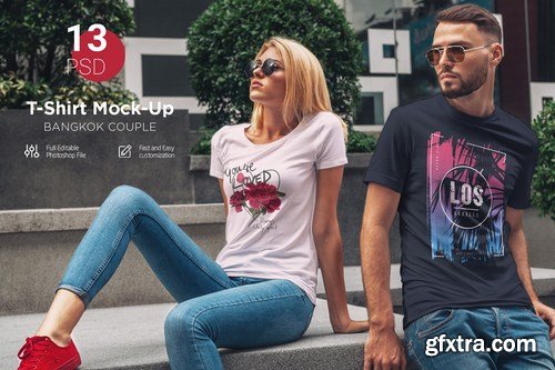 T-Shirt Mock-Up Couple In City