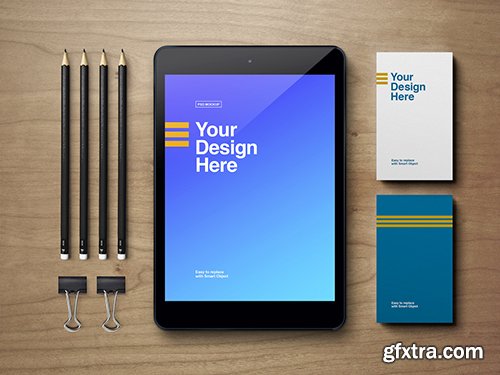Tablet, Business Card, and Pencils Mockup 283815145