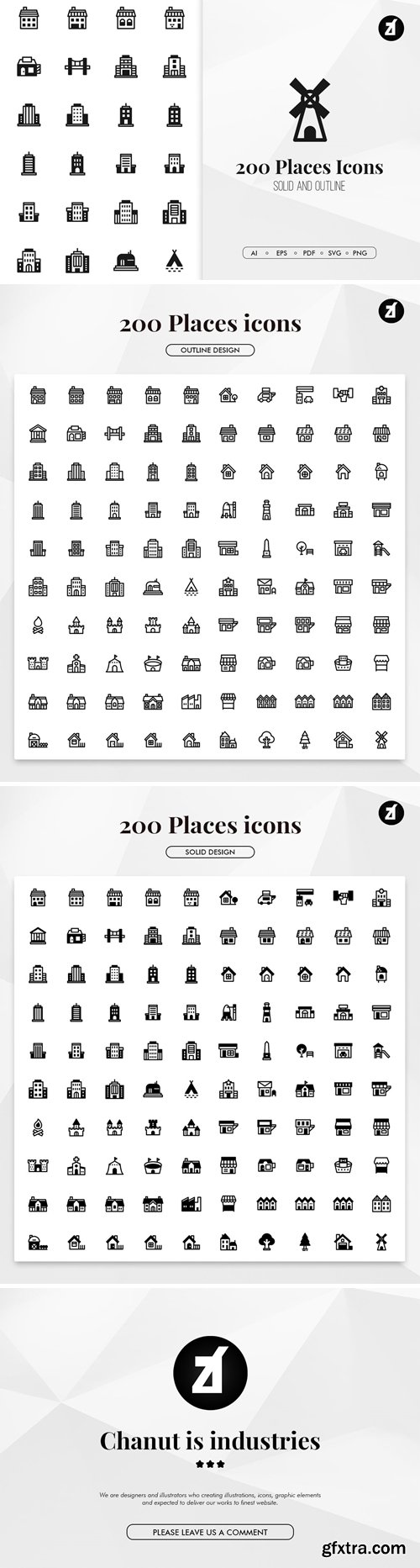200 Places and buildings minimal icons