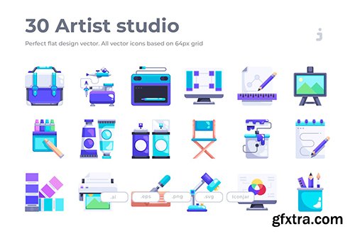 30 Artist studio Icons - Flat