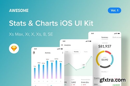 Awesome iOS UI Kit - Stats, Charts Vol. 1 (Sketch)