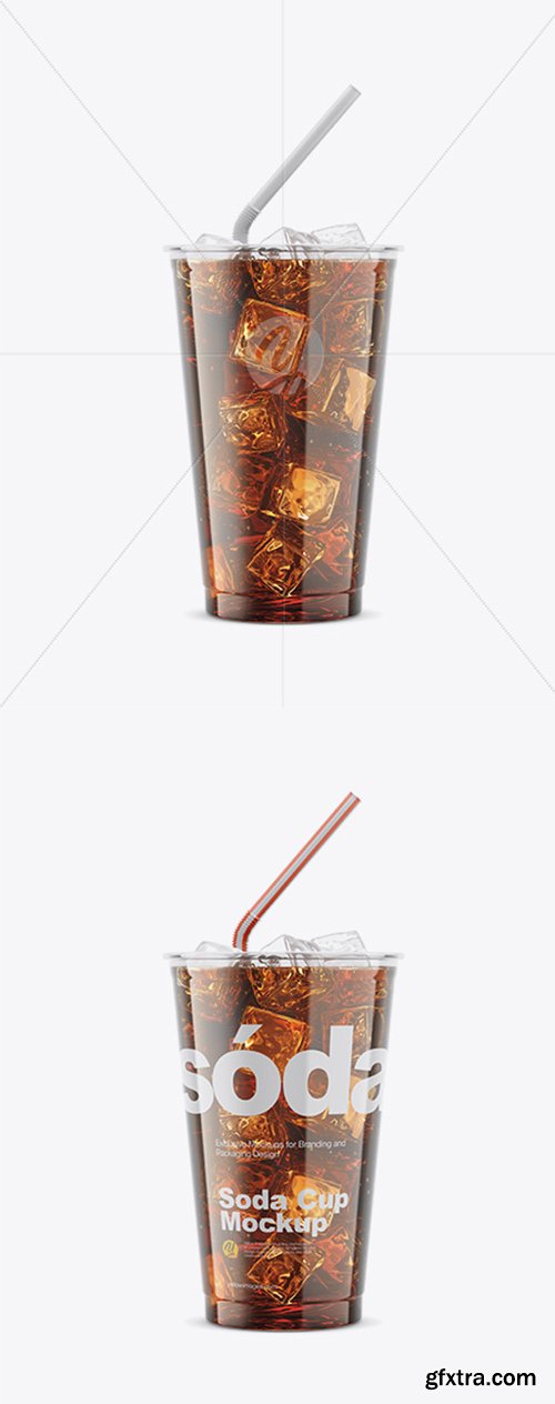 Transparent Plastic Soda Cup With Ice Mockup 33225