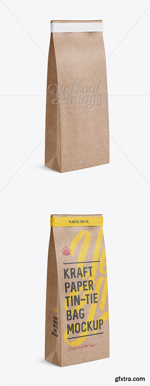 Kraft Paper Bag w/ a Plastic Tin-Tie Mockup - Halfside View 13227