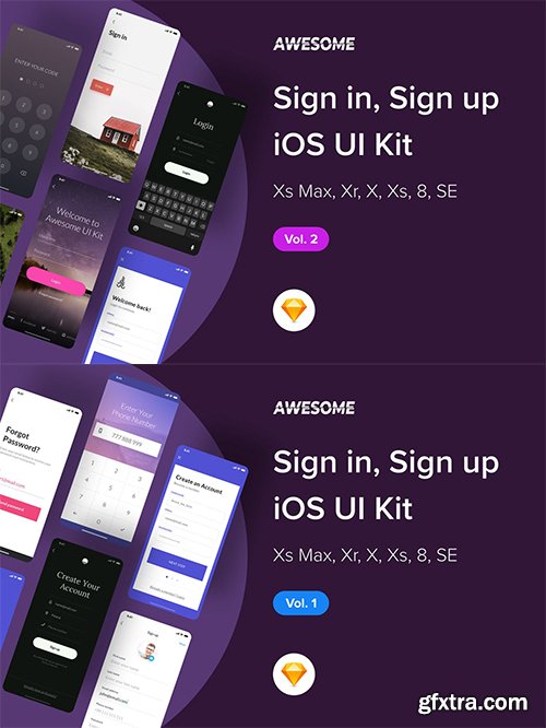 Awesome iOS UI Kit - Sign in / up Vol. 1-2 (Sketch)