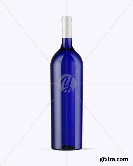 Blue Glass Wine Bottle Mockup 48486