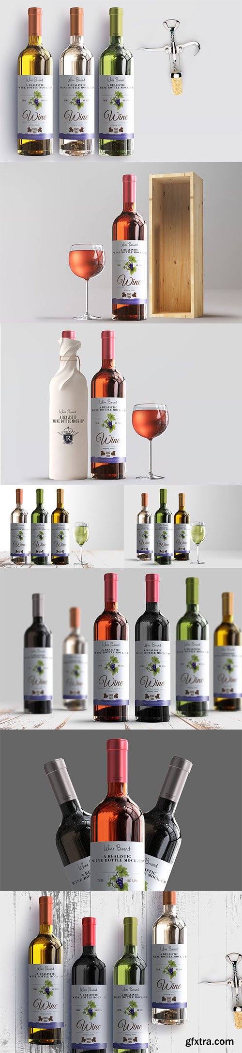 Realistic Wine Bottle Label Mockup Pack