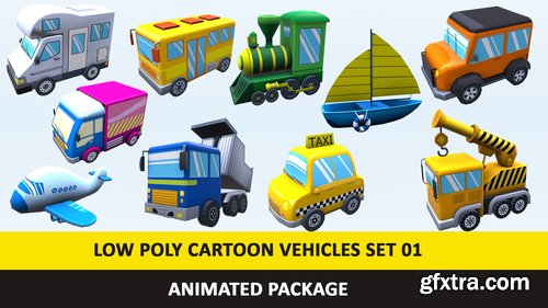 Cgtrader - Animated Cartoon Cute Vehicles Low Poly Pack - 01 AR VR Games Low-poly 3D model