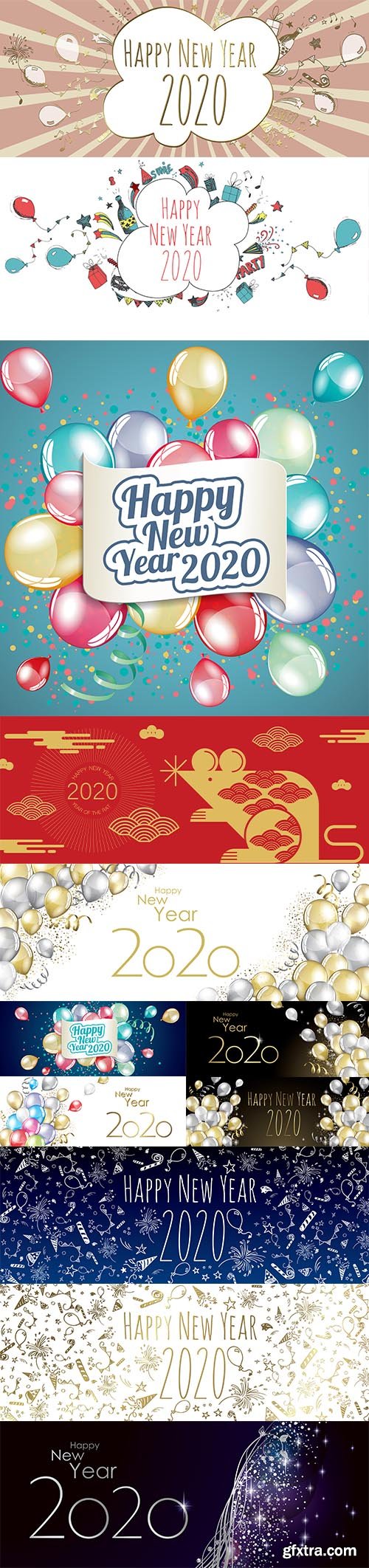 Merry Christmas and Happy New Year 2020 Illustrations Set 3