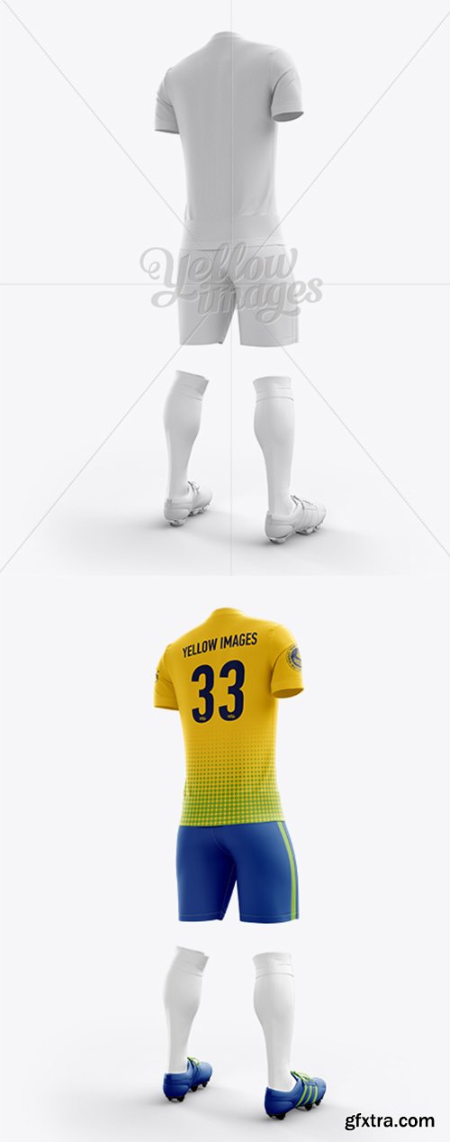 Men’s Full Soccer Kit with V-Neck Shirt Mockup (Hero Back Shot) 13577