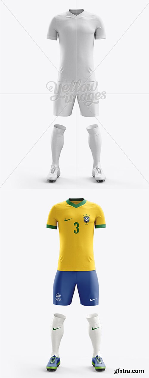 Football Kit with V-Neck T-Shirt Mockup / Front View 10668