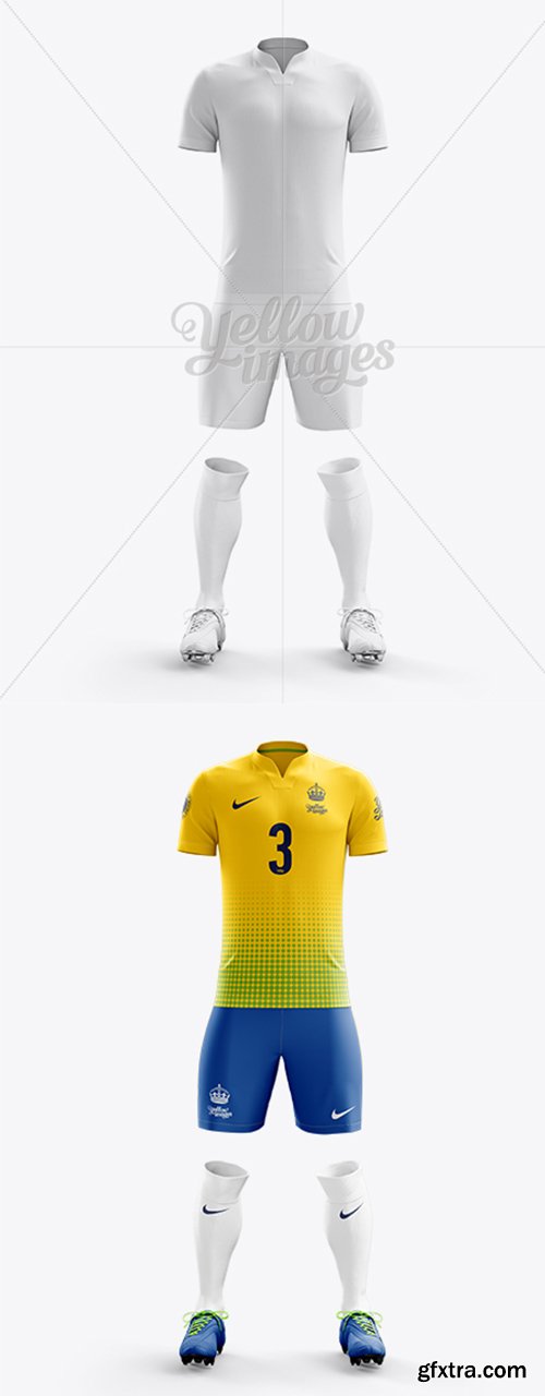 Men’s Full Soccer Kit with V-Neck Shirt Mockup (Front View) 13510