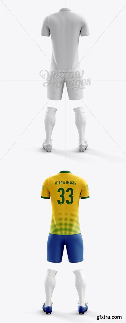 Men’s Full Soccer Kit with Polo Shirt Mockup (Back View) 13634