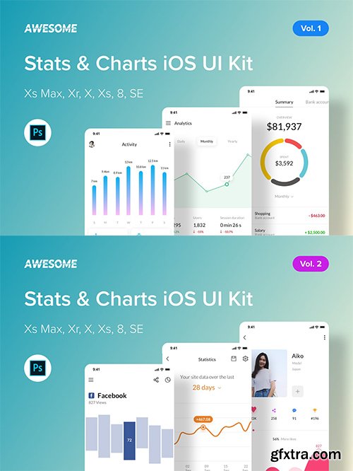 Awesome iOS UI Kit - Stats & Charts Vol. 1-2 (PSD)