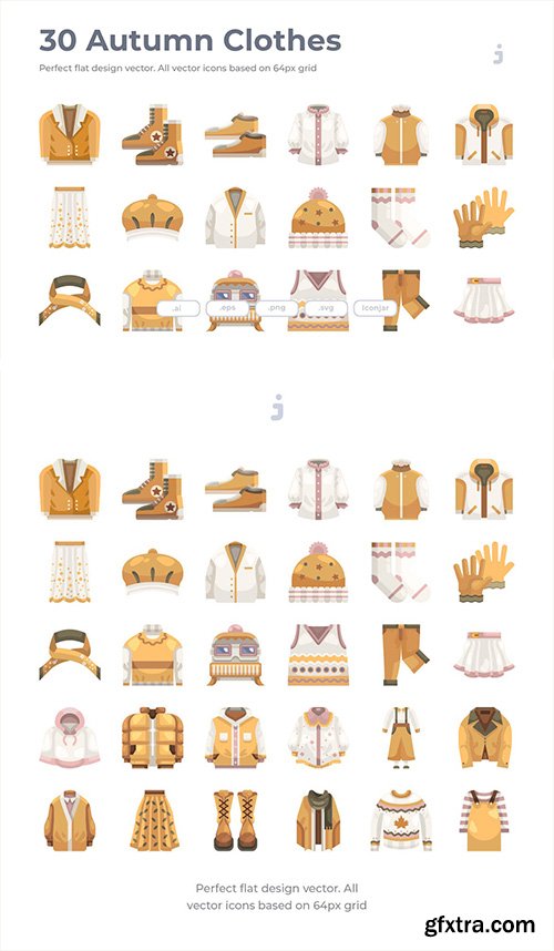 30 Autumn Clothes Icons - Flat
