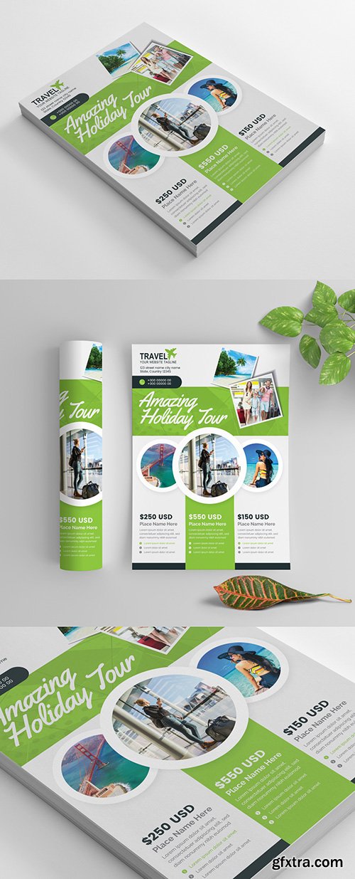 Green Business Flyer Layout with Circular Photo Elements 269035419