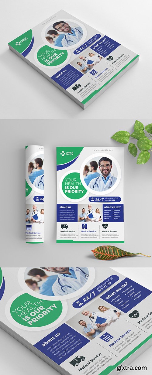 Green and Blue Medical Flyer Layout with Circular Elements 269035408