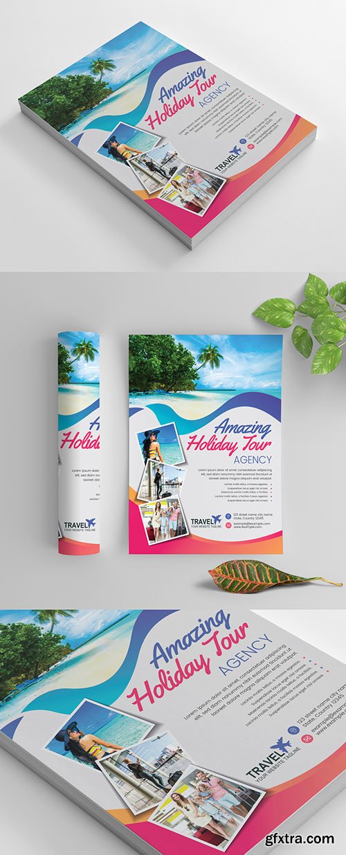 Flyer Layout with Colorful Ribbon Accents and Photo Header 269035290