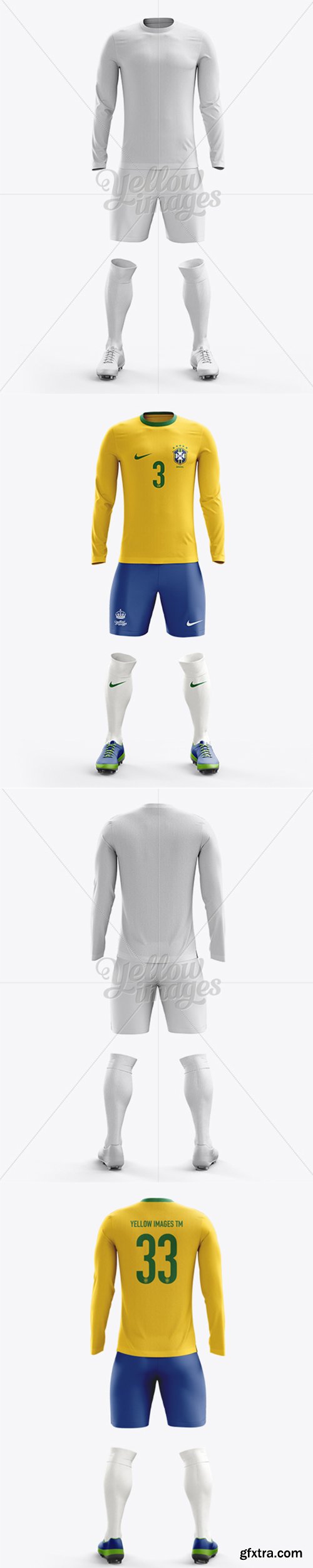 Soccer Kit with Long Sleeve Mockup / Front View 10675 and Back View 10677
