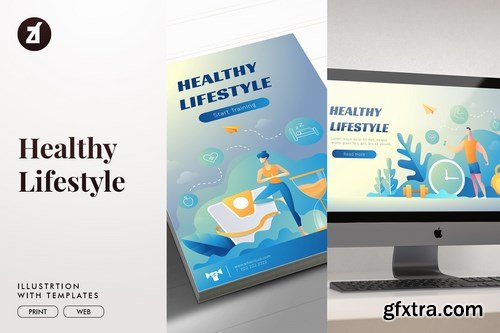 Healthy lifestyle illustration with layout