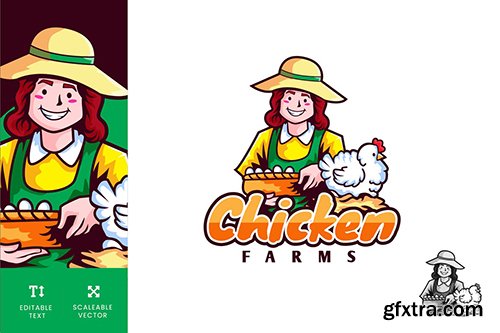 Organic Chicken Farm Logo Illustration Vector