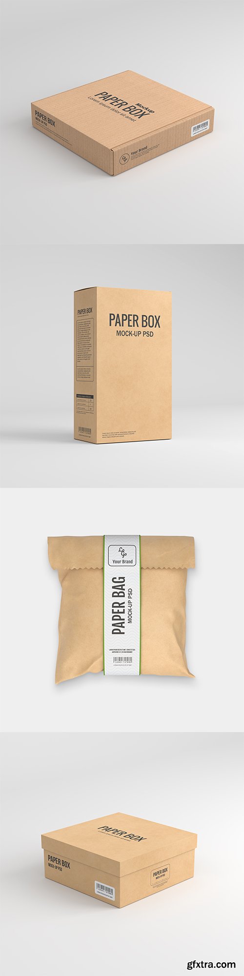 Set of Paper Bag and Box Packaging PSD Mockup vol2