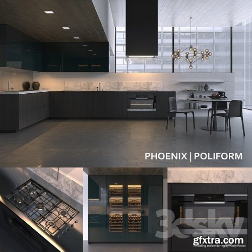 Kitchen Poliform Varenna Phoenix 3 (vray, corona) 3d Model
