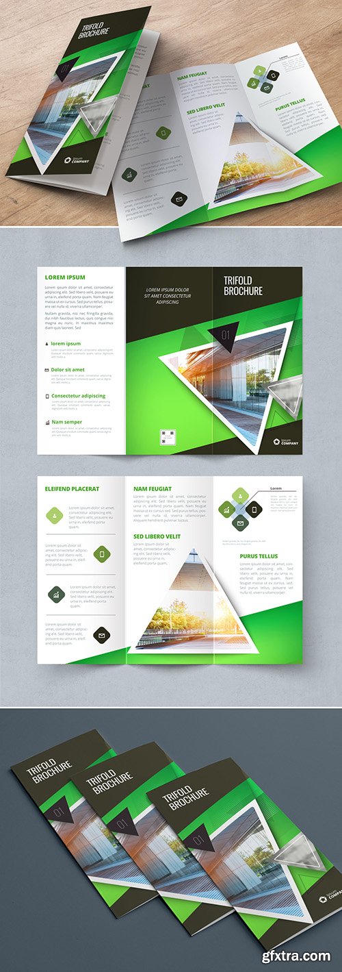 Green Trifold Brochure Layout with Triangles 267840435