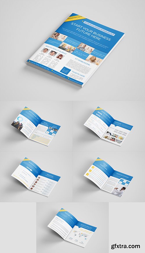 Business Event Brochure Layout with Blue Accents 291818248