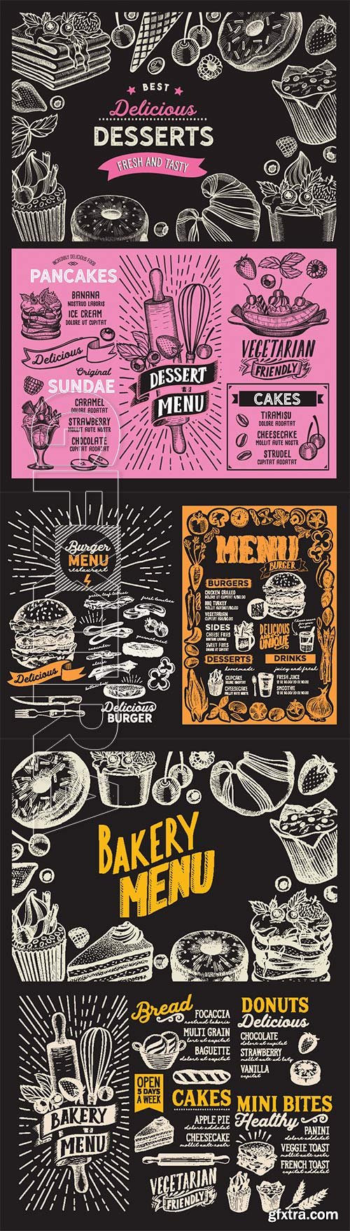 Menu food template for restaurant with doodle hand-drawn graphic